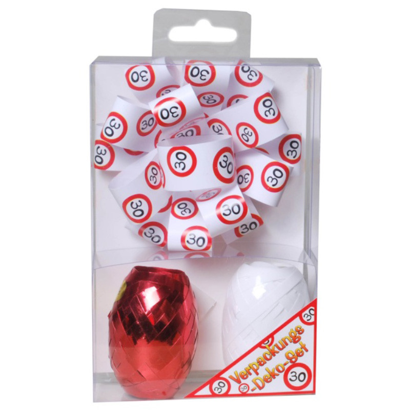 Udo Schmidt Verpackungs-Deko-Set 30 3-tlg Schleife und Geschenkband rot weiß zum 30 Geburtstag